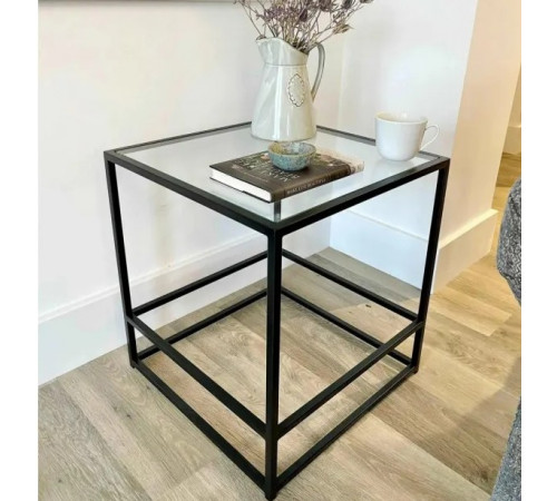 Журнальний столик Aria Glass Metal — скляний чорний, 50×50×55 см
