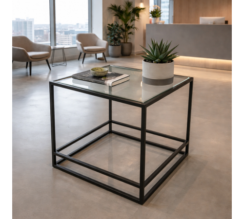 Журнальный столик Aria Glass Metal – стеклянный черный, 50×50×55 см