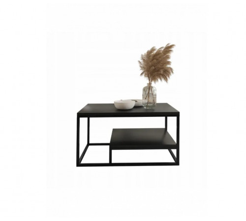 Журнальный столик – двухуровневый черный с металлическим каркасом.
