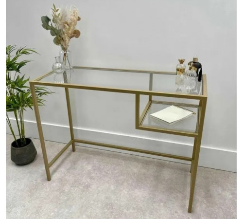 Журнальный столик стеклянный металлический, золотой