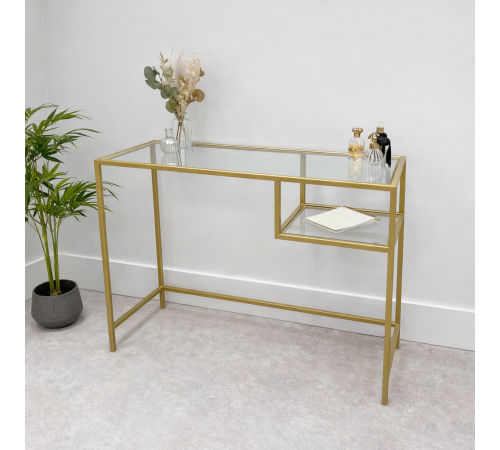 Журнальный столик стеклянный металлический, золотой
