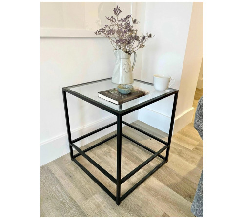 Журнальный столик Aria Glass Metal – стеклянный черный, 50×50×55 см