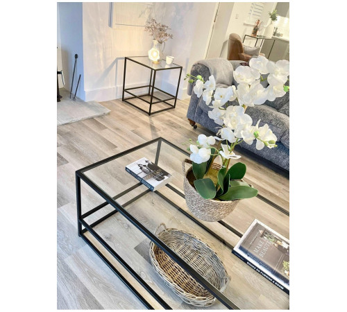 Журнальный столик Aria Glass Metal – стеклянный черный, 50×50×55 см