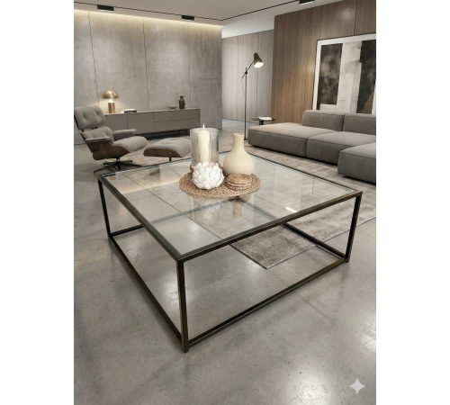 Журнальный столик Mila Square (Стекло) - Квадратный Стол Лофт 85х85 см.