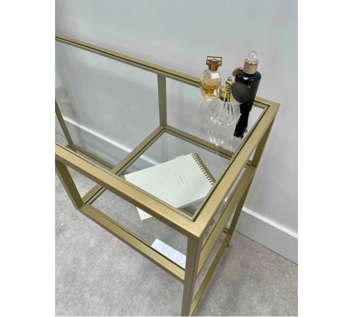 Журнальный столик стеклянный металлический, золотой
