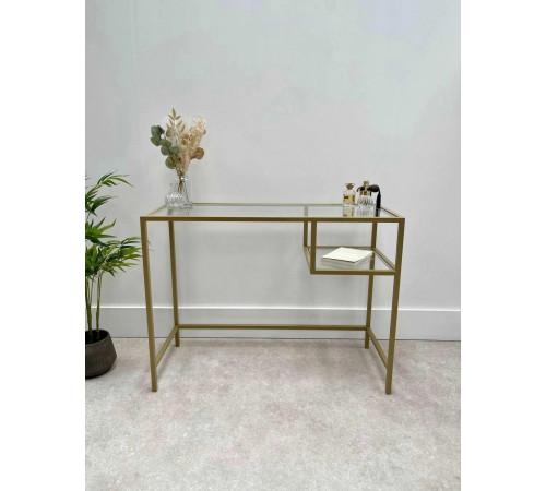 Журнальный столик стеклянный металлический, золотой