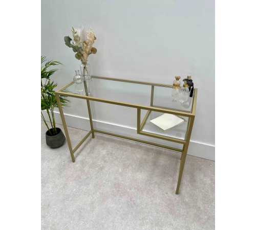 Журнальный столик стеклянный металлический, золотой