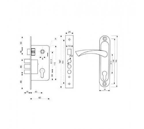 Замок KEDR врізний з ручками 1026 GM/G