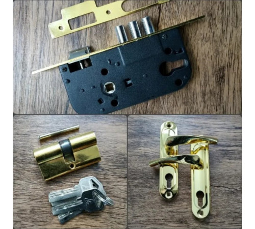 Комплект врізного замка KEDR 1523-M60-G з ручками та лазерним ключем
