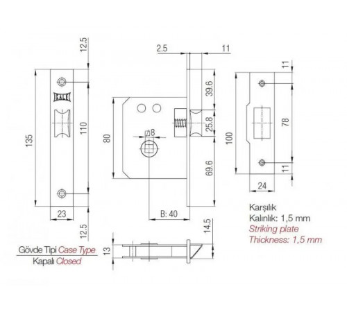 Защелка Kale 251 бексет: 40 мм, никель