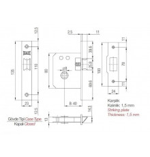 Защелка Kale 251 бексет: 40 мм, никель