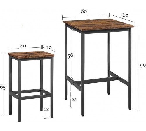 Квадратный барный стол с 2 барными стульями