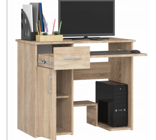Компьютерный стол, 1 ящик, 2 полки, дуб сонома