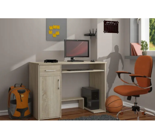 Компьютерный стол, 1 ящик, 2 полки, дуб сонома