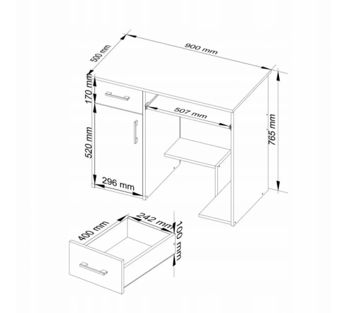 Компьютерный стол, 1 ящик, 2 полки, дуб сонома