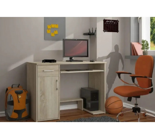 Компьютерный стол, 1 ящик, 2 полки, дуб сонома