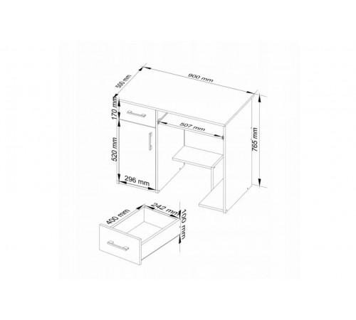 Компьютерный стол, 1 ящик, 2 полки, дуб сонома