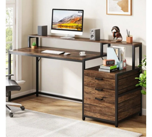 Компьютерный стол с ящиками и подставкой для монитора