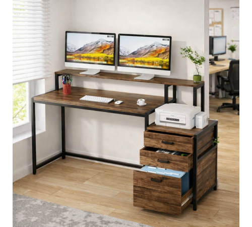 Компьютерный стол с ящиками и подставкой для монитора