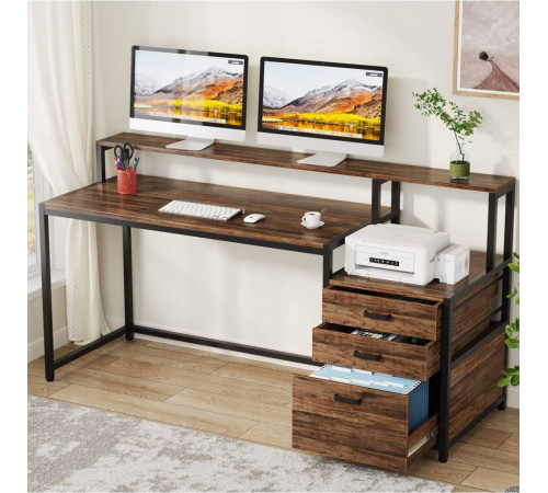 Компьютерный стол с ящиками и подставкой для монитора