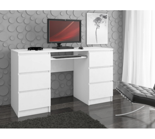 Компьютерный стол A-11 135 см (6 ящиков, 1 полка), белый
