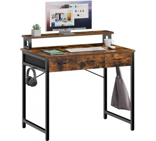 Компьютерный стол с выдвижными ящиками подставкой для монитора и крючками