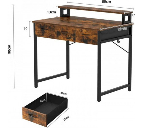 Компьютерный стол с выдвижными ящиками подставкой для монитора и крючками