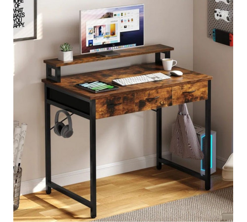 Компьютерный стол с выдвижными ящиками подставкой для монитора и крючками