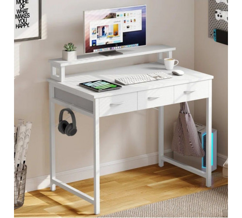 Компьютерный стол с выдвижными ящиками, подставкой для монитора и крючками