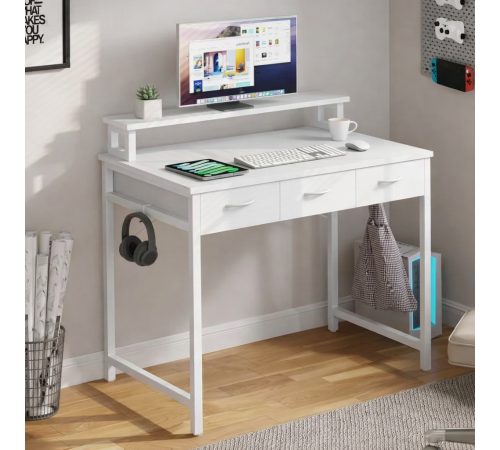 Компьютерный стол с выдвижными ящиками, подставкой для монитора и крючками