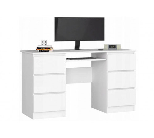 Компьютерный стол A-11 135 см (6 ящиков, 1 полка), белый