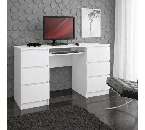 Компьютерный стол A-11 135 см (6 ящиков, 1 полка), белый