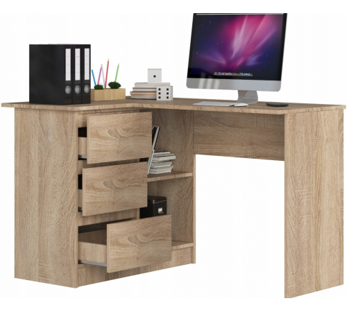 Угловой стол B16 — 3 ящика, 2 полки, дуб сонома