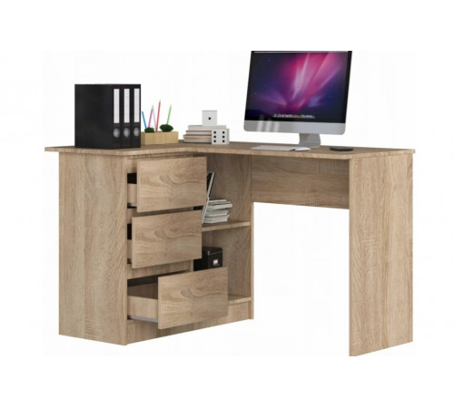 Угловой стол B16 — 3 ящика, 2 полки, дуб сонома