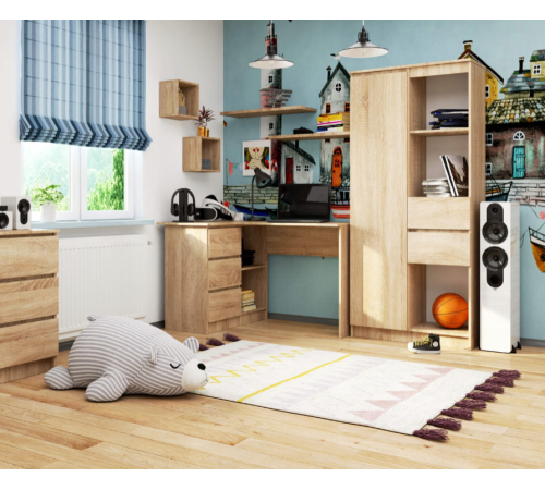 Угловой стол B16 — 3 ящика, 2 полки, дуб сонома