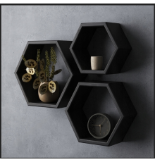Набор из 3 шестигранных полок черного цвета.