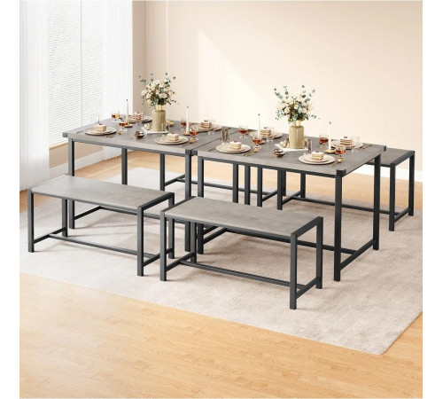 Набор обеденного стола на 4 персоны с 2 металлическими деревянными лавками.