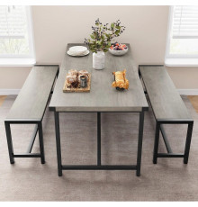 Набор обеденного стола на 4 персоны с 2 металлическими лавками.