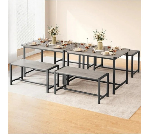 Набор обеденного стола на 4 персоны с 2 металлическими деревянными лавками.