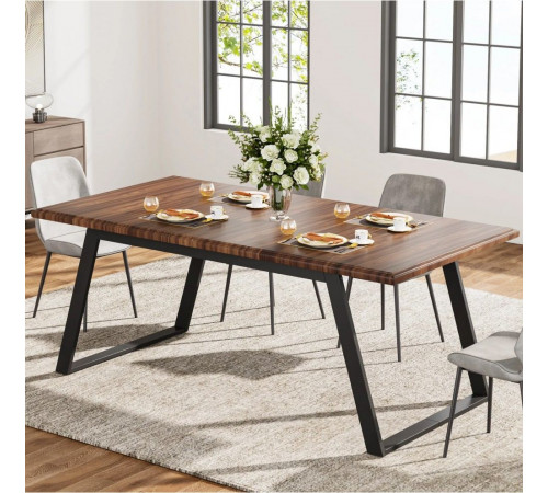 Обеденный стол на 6 человек, прямоугольный кухонный стол с металлическими ножками.