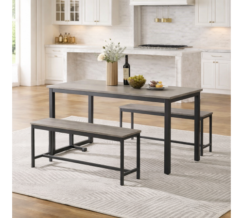 Обеденный стол с 2 скамейками для кухни (набор 3-в-1)