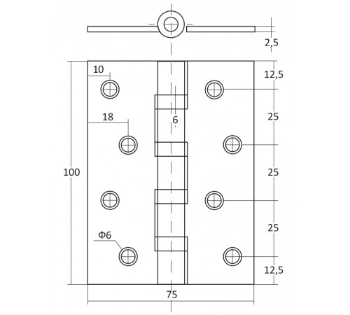 Петля дверная универсальная KEDR 100*75*2.5-B4-G