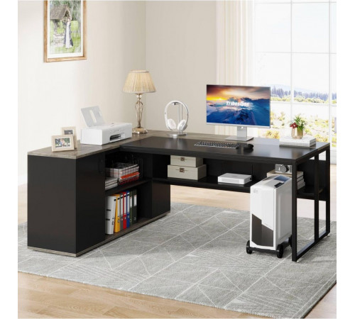 Письменный стол L-формы с полками и тумбой