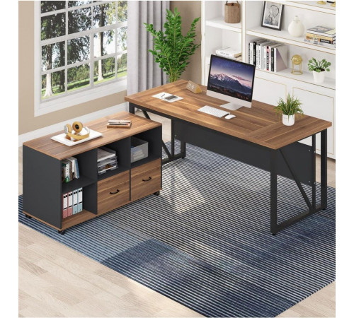 L‑образный стол с тумбой для файлов