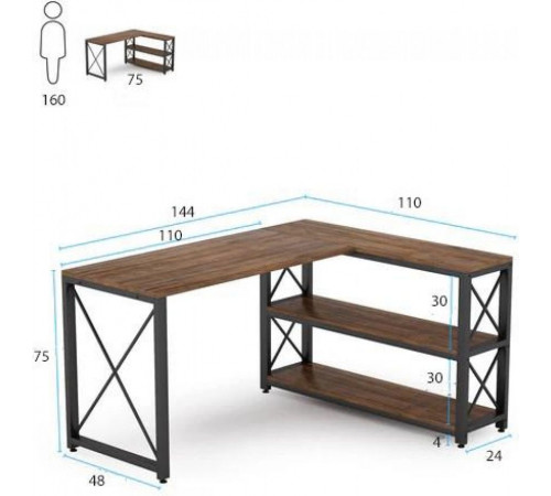 Письменный стол двухсторонний L‑формы с полками