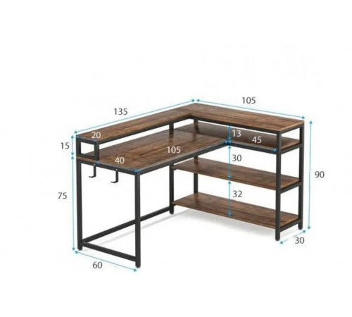 Письменный стол двухсторонний L-образный с полками.