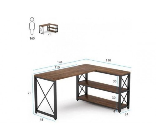 Письменный стол двухсторонний L‑формы с полками