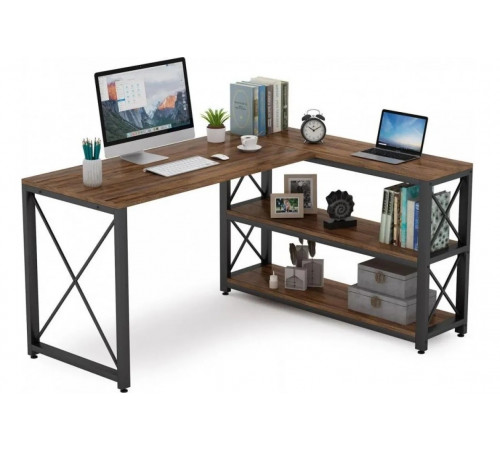 Письменный стол двухсторонний L‑формы с полками