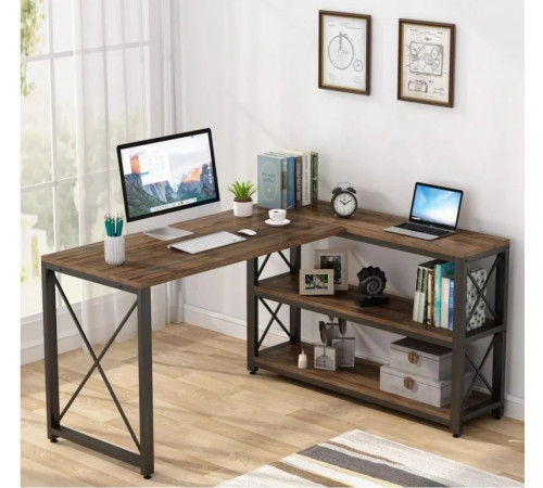 Письменный стол двухсторонний L‑формы с полками