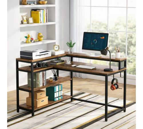 Письменный стол двухсторонний L-образный с полками.